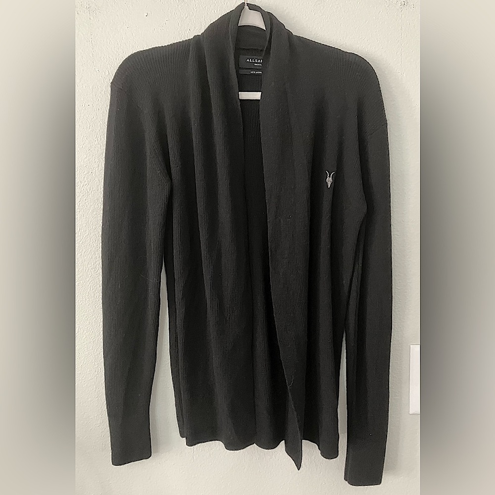 All Saints merino wool black cardigan sweater